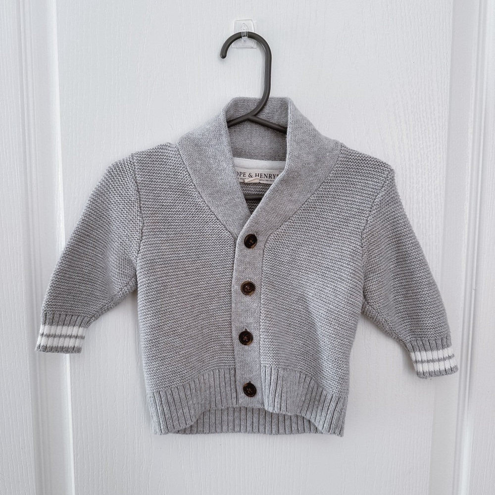 Hope & Henry Gray Knit Baby Cardigan